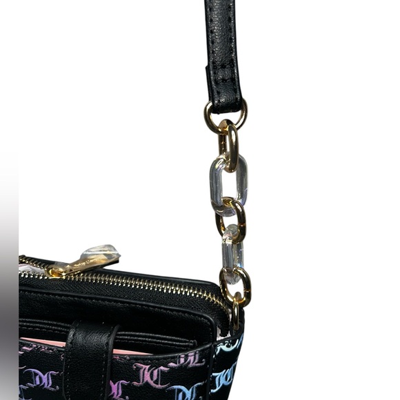Juicy Couture Black and Pink Mini Crossbody Bag, Beautiful Chain and Card Holder - Picture 5 of 8